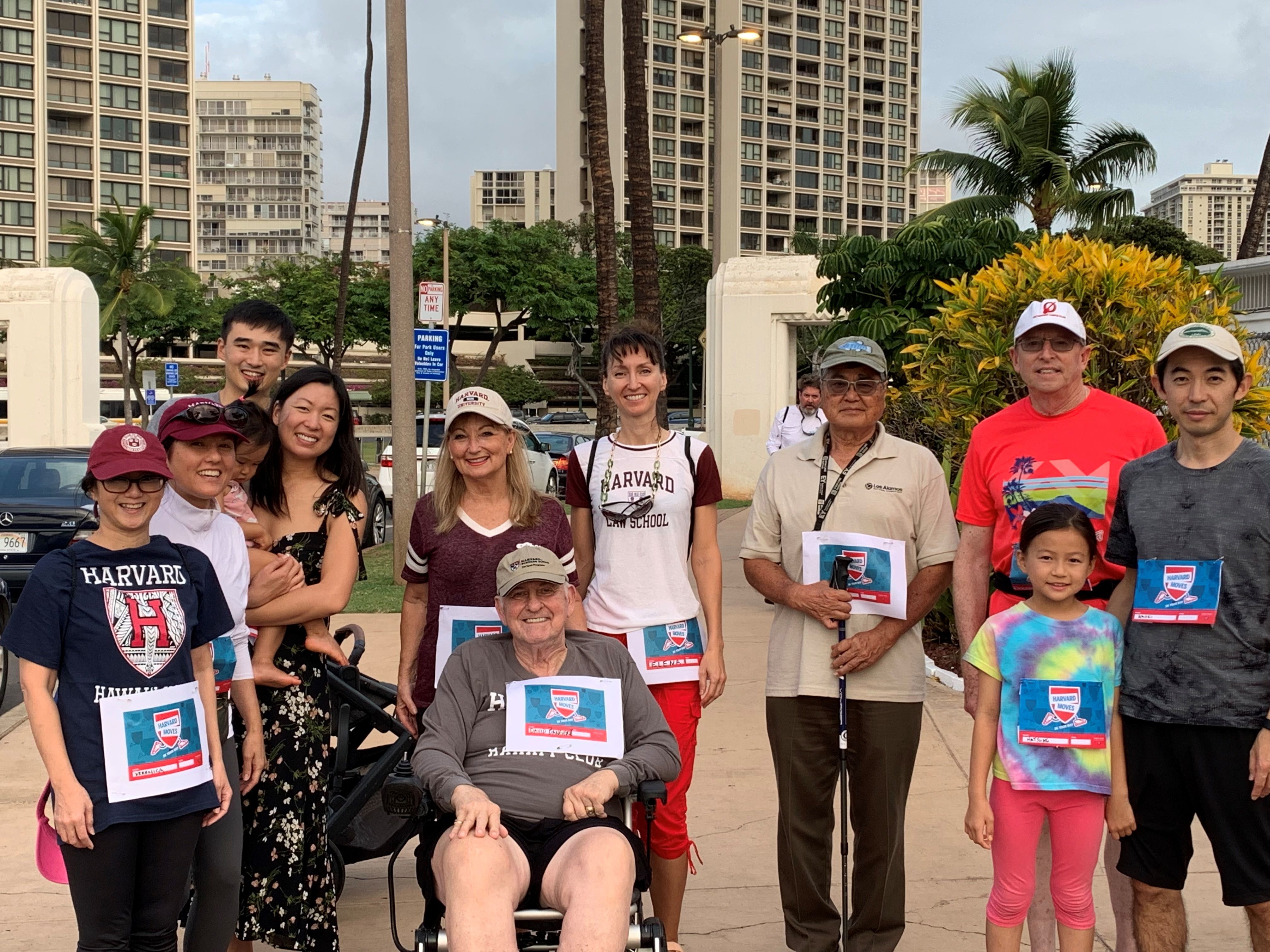 Members of Harvard Club Hawaii pose together for Harvard Moves 2022