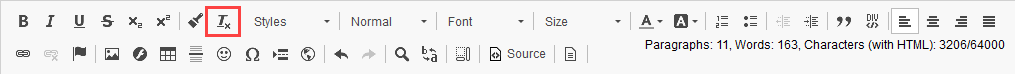 The editing toolbar with the remove format button highlighted