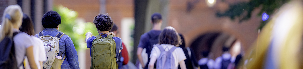 Students walking in Harvard Yard