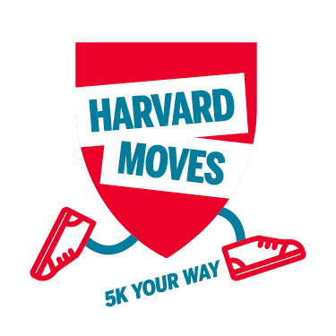 Harvard Moves 5K Your Way Logo showing red shield with running shoes